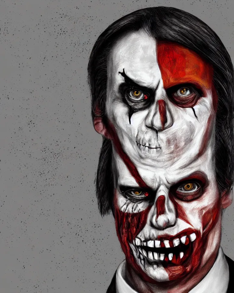 Image similar to a striking digital painting portrait of bolsonaro as a zombie clown