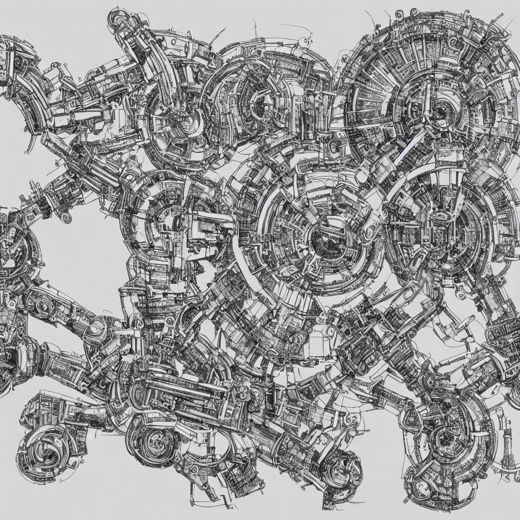 Image similar to Very technical and detailed blueprint of a robotic arm. Intricate details. Ultra detailed. Illustration. Concept Art. Cross Section of mechanical elements. Advanced mechanics. Davinci style.