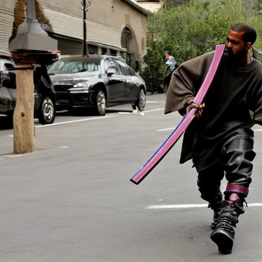 Image similar to Kanye West wielding a katana