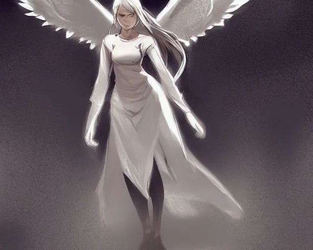 Prompt: infinitely detailed concept art of angel elegantly clothed strolling through a peaceful path, artstation!! / pixiv!!! infinitely detailed