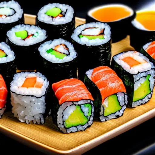 Prompt: close up photography of delicious sushi roll, detailed, photorealistic