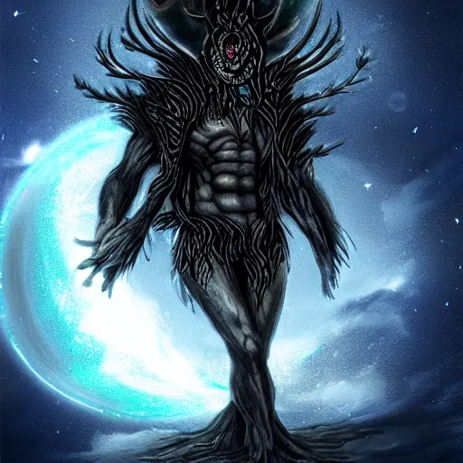 Image similar to Edritch , a cosmic monster god of madness , realistic gothic , digital art , in a distant universe