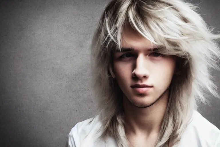 Image similar to young cute pretty boy with white long hair