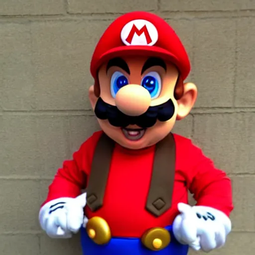 Image similar to a man poorly cosplaying as mario