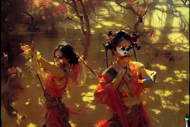 Image similar to wuxia, spring, neon light, painting by gaston bussiere, craig mullins, j. c. leyendecker