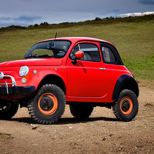 Prompt: fiat 5 0 0 offroad truck panorama