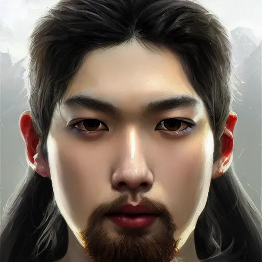 Prompt: semi-realistic portrait Yeonjun as a handsome rogue, face, D&D, fantasy, intricate, elegant, digital painting, artstation, concept art, smooth, sharp focus, illustration, art by artgerm and greg rutkowski and alphonse mucha