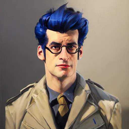 Image similar to greg manchess portrait painting of armored dr. egon spengler as overwatch character, medium shot, asymmetrical, profile picture, organic painting, sunny day, matte painting, bold shapes, hard edges, street art, trending on artstation, by huang guangjian and gil elvgren and sachin teng