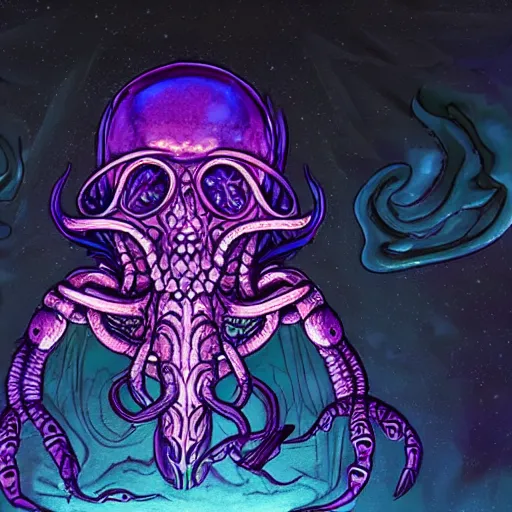 Image similar to lovecraft, migo, fungoid, wings, crablike, glowing head, flying, night sky, eldritch, realistic