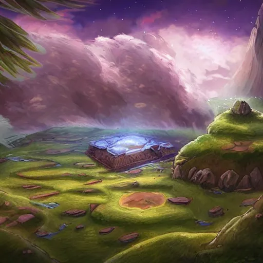 Prompt: an island floating in the sky, clouds background, hearthstone coloring style, epic fantasy style art, fantasy epic digital art, epic fantasy card game art