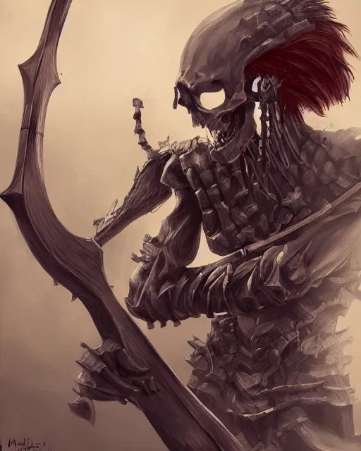 Image similar to skeleton warrior with an axe, detailed digital painting, professional concept art, best of art station