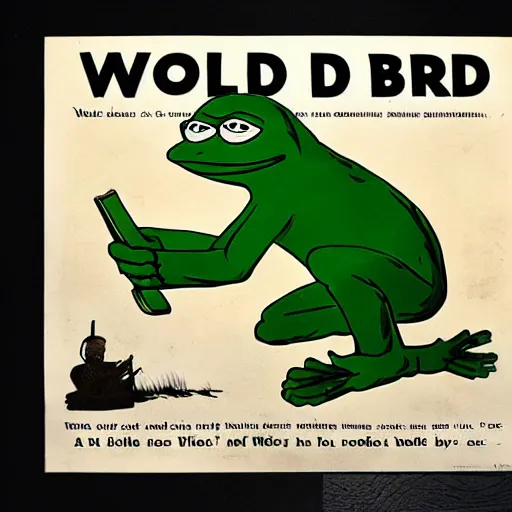 Prompt: pepe the frog in world war 1 propaganda poster