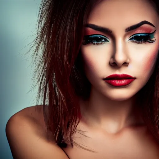 Image similar to Photo of a woman,pretty make up, bold, self confidence, cinematic, focus