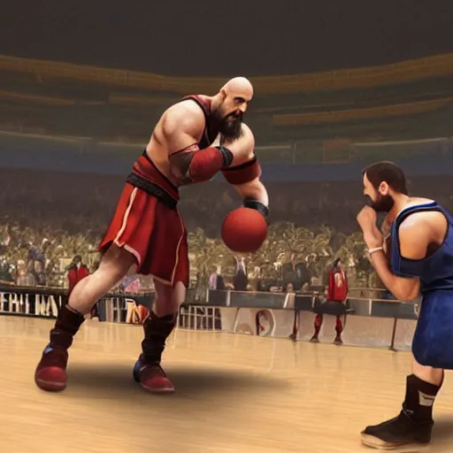 Image similar to kratos fighting in a basketball game