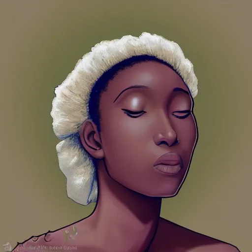 Prompt: a beautiful african woman meditating on a rock, beautiful face, pretty face, trending on artstation, digital art,