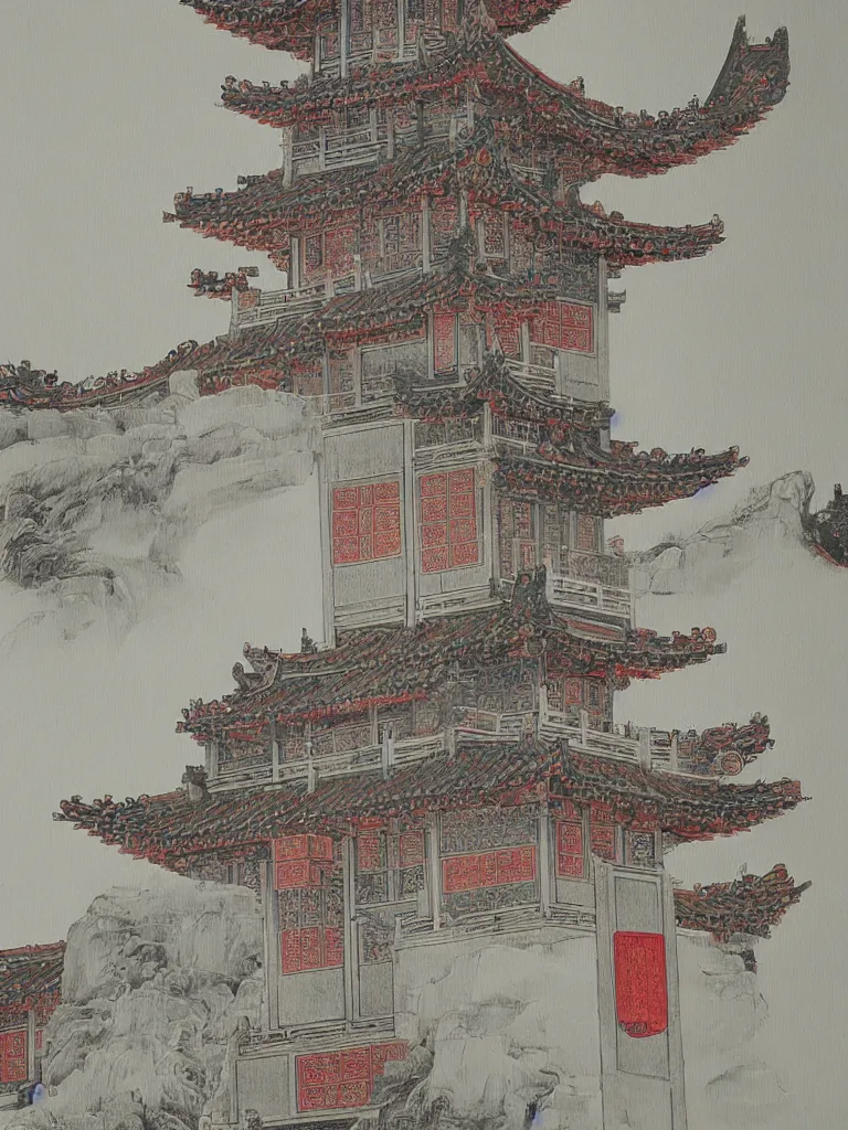 Prompt: A painting of the traditional Chinese tower, by