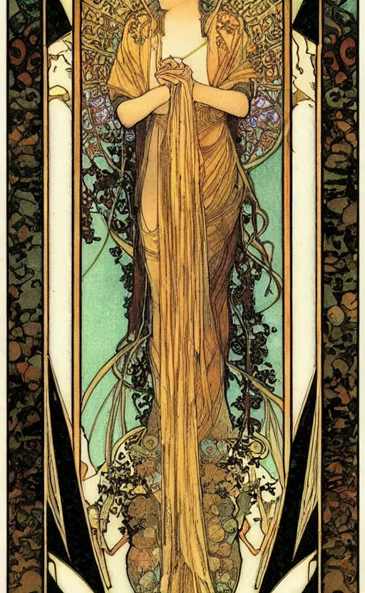 Image similar to the empress, tarot, beautiful border, by alfons maria mucha, highly detailded