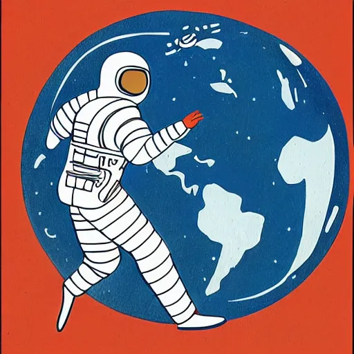 Prompt: Gerhard Human illustration of an astronaut drifting in space staring at the earth