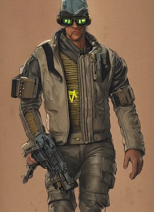 Prompt: cyberpunk mercenary in military vest and jumpsuit. portrait by stonehouse and mœbius and will eisner and gil elvgren and pixar. realistic proportions. cyberpunk 2 0 7 7, apex, blade runner 2 0 4 9 concept art. cel shading. attractive face. thick lines.