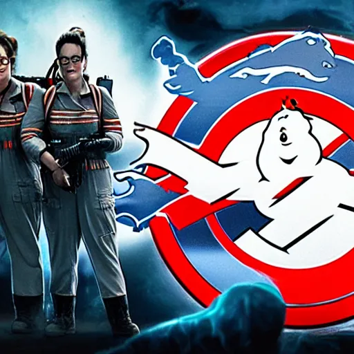 Image similar to ghostbusters vs michellan man, realism, picture, highly detailed
