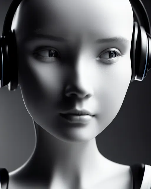 Prompt: black and white dreamy young beautiful female artificial intelligence with a futuristic headset, cinematic, rim light, bokeh, photo - realistic, elegant, high detail, 8 k, masterpiece, photo taken in 1 9 3 0