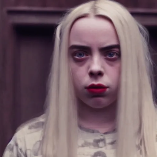 Image similar to Billie Eilish in Inglorious Basterds, movie still, grainy, 35mm