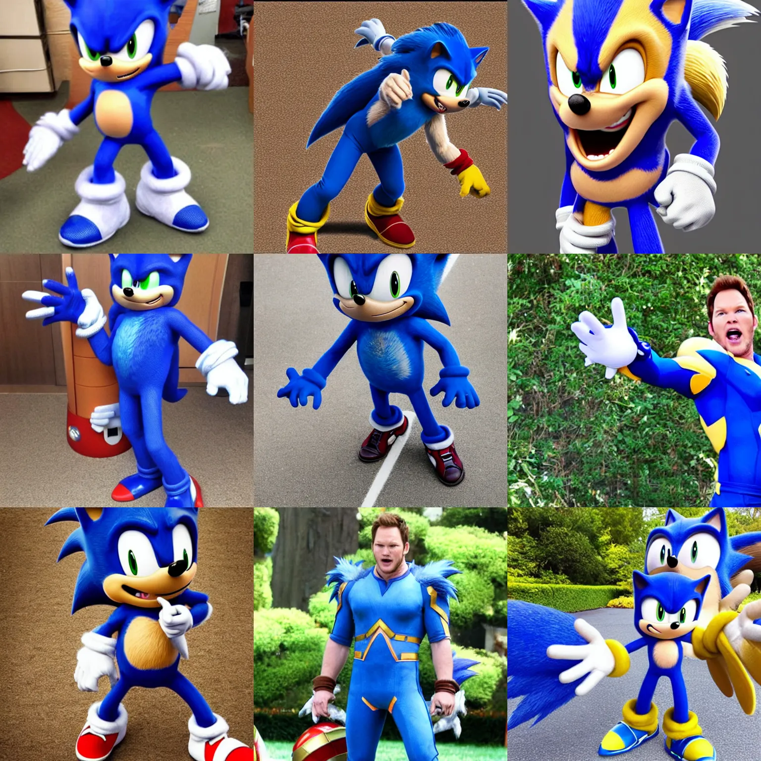 Prompt: Chris Pratt as Sonic the Hedgehog, live action set photograph