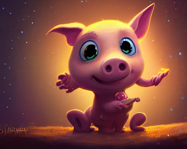 Prompt: 3D Fantasy Cute and adorable space piglet , huge adorable eyes, bright stars, Smooth 3D Illustration, soft render, Servando Lupini, Daniil Kudriavtsev, handpaint texture, Blender, 3DCoat