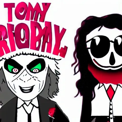 Image similar to Two Tommy Wiseau film students make a movie about friendship, but they actually just end up remaking Rocky Horror Picture Show in Chibi style