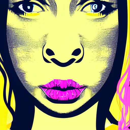Prompt: a portrait of girl with a nose ring, head covered, in retro colors, synthwave style, 2 d digital vector art