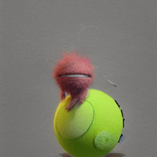 Image similar to highly detailed vfx portrait of a character of a tennis ball monster stephen bliss, chalk, unrealengine, greg rutkowski, loish, rhads, beeple, chalk, makoto shinkai and lois van baarle, ilya kuvshinov, rossdraws, tom bagshaw, basil gogos