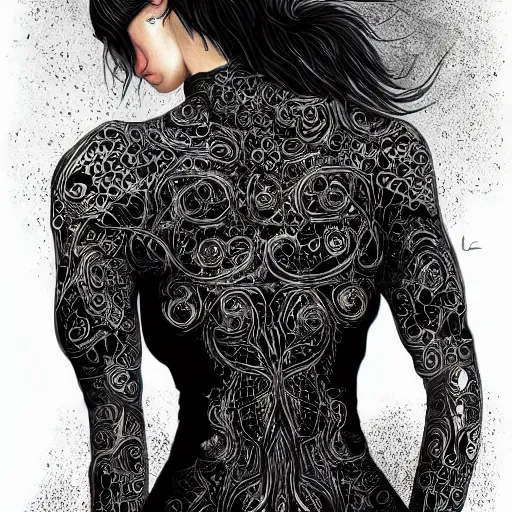 Image similar to a woman with 4 arms, wearing a black shirt and black pants, intricate details, highly detailed, digital art, fantasy, mystical, digital painting, illustration, elegant