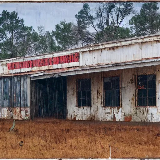 Image similar to an abandoned store's exterior in the middle of nowhere, by william christenberry, ultra detailed, rainy, beautiful