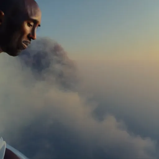 Image similar to selfie of kobe bryant in a helicopter, smoke around him, 8k resolution, amazing detail, shot in the air
