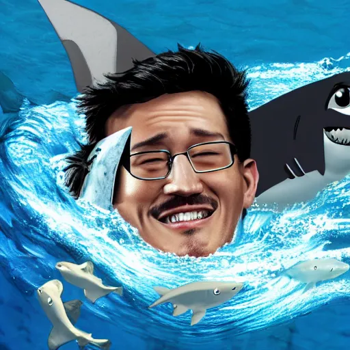 Image similar to markiplier as a shark under water