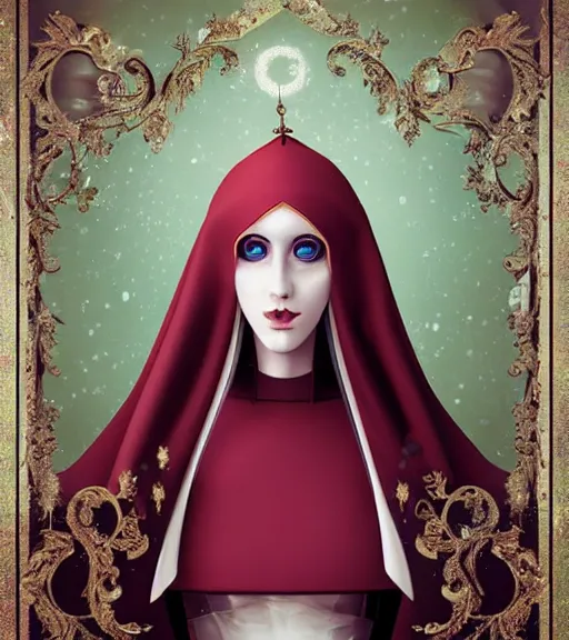 Image similar to beautiful female character inspired by venice carnival, christmas and nun | | digital artwork made by greg rutswork, anna dittmann, rosdraws and lois van barlee, symmetrical, anatomically correct