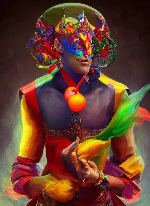 Prompt: digital _ painting _ of _ person juggling colourful _ by _ filipe _ pagliuso _ and _ justin _ gerard _ symmetric _ fantasy _ highly _ detailed _ realistic _ intricate _ port