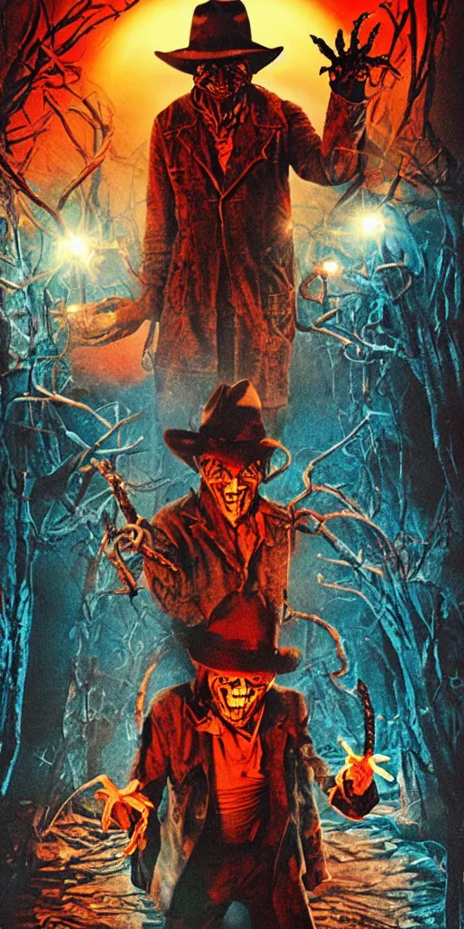 Prompt: a nightmare on elm street movie poster, vintage, cinematic lighting, vivid vintage coloring