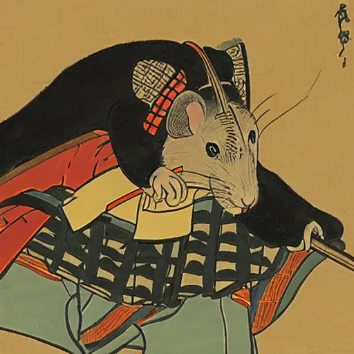 Prompt: a painting of a samurai rat in the style of ukiyo - e