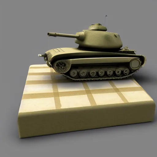 Image similar to 3d render of miniature tank driving over chessboard