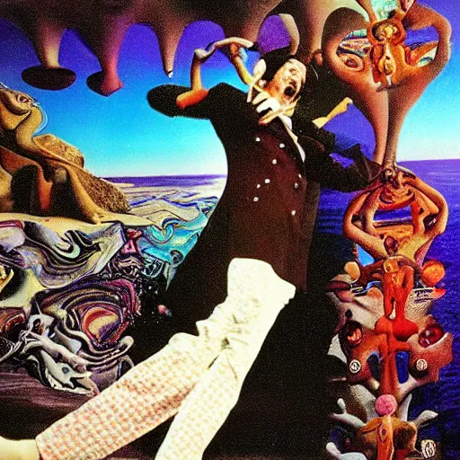 Prompt: 3 5 mm color photograph of salvador dali tripping on lsd