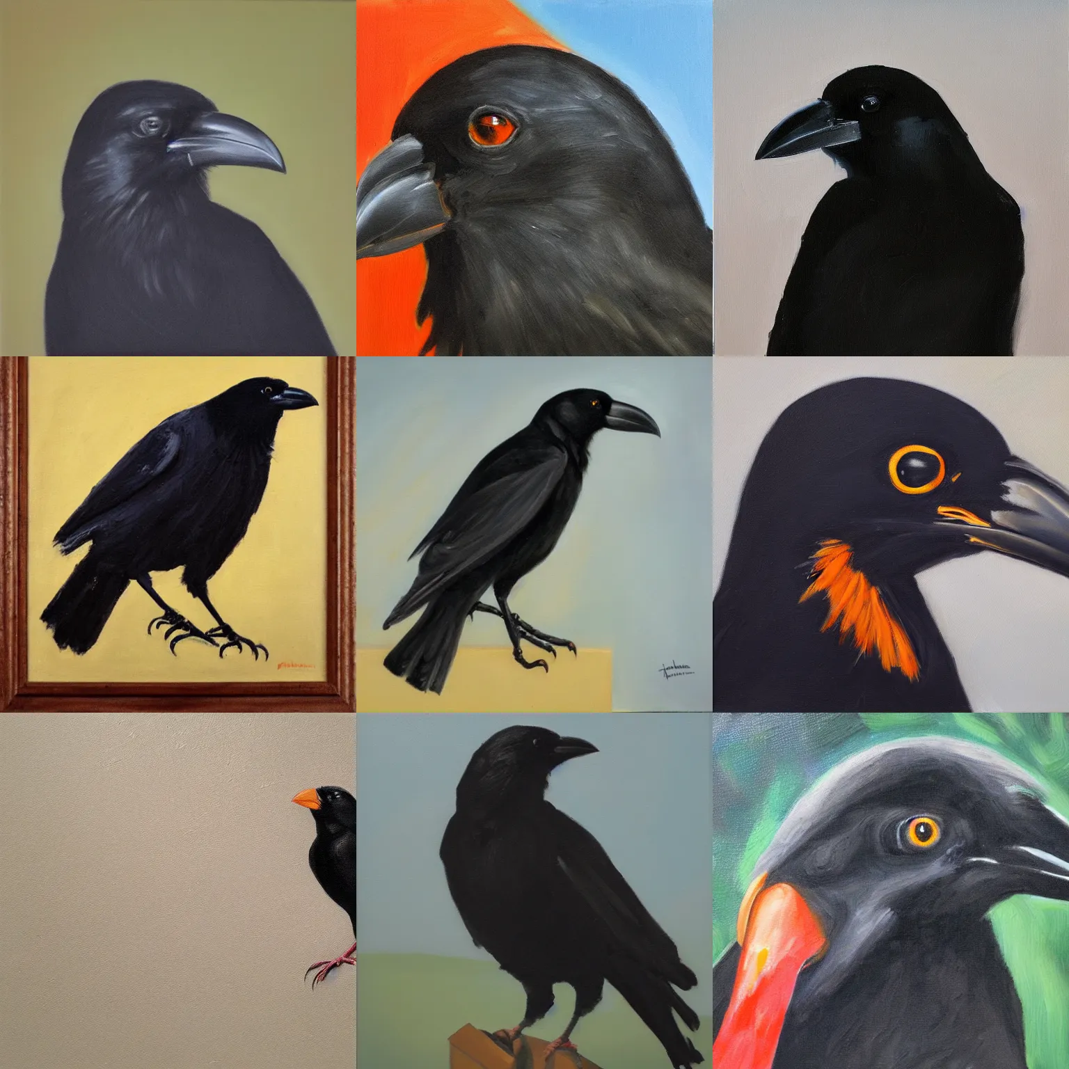 Image similar to portrait of a crow, oil paint