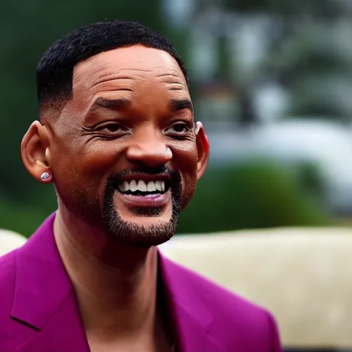 Image similar to will smith relaxed watching the world apocalypse while eating a strawberry ice cream