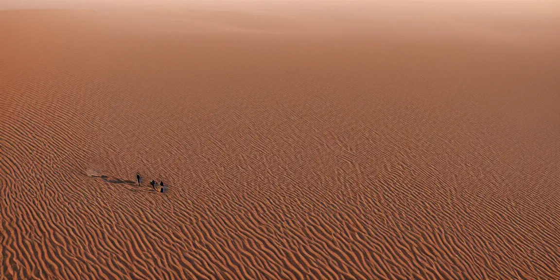 Image similar to Photograph of the sahara desert, yellow-orange sand, Berbers crossing the dunes, clear sky, bright and blue, HD. Afternoon glow, June 19th. Trending on Artstation, deviantart, worth1000. By Greg Rutkowski. National Geographic and iNaturalist HD photographs