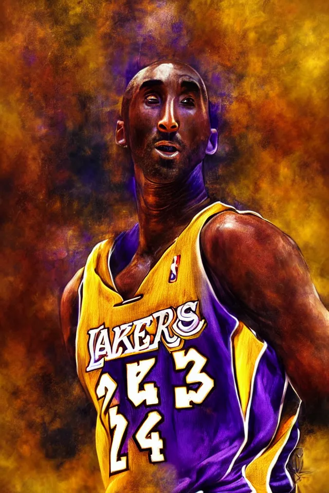 Prompt: centered detailed portrait of kobe bryant, by anne stokes. trending on artstation : 2, 4 k hd wallpaper. premium prints available.