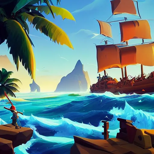 Image similar to painting treasure on sea of thieves game smooth median photoshop filter cutout vector, behance hd by jesper ejsing, by rhads, makoto shinkai and lois van baarle, ilya kuvshinov, rossdraws global illumination