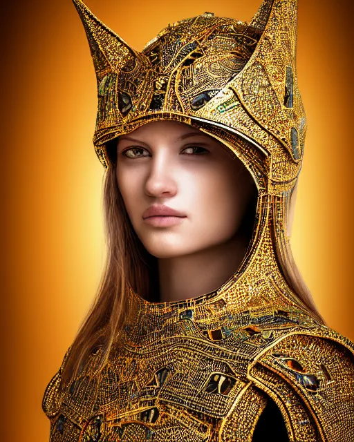 Prompt: mosaic portrait of woman in shining golden armor, high production value, intricate details, high resolution, hdr, high definition, masterpiece, realistic, ultrarealistic, highly detailed, hd, sharp focus, non blurry, sharp, smooth