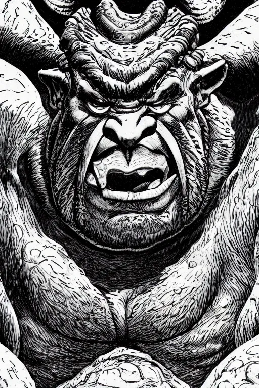 Prompt: hunched ogre, highly detailed, digital art, sharp focus, trending on art station, kentaro miura manga art style