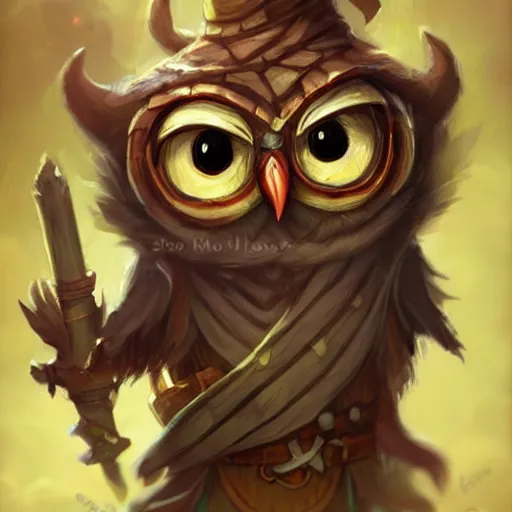 Prompt: cute little anthropomorphic Owl, wielding a magic staff, tiny, small, short, Wizard robe, cute and adorable, pretty, beautiful, DnD character art portrait, matte fantasy painting, DeviantArt Artstation, by Jason Felix by Steve Argyle by Tyler Jacobson by Peter Mohrbacher, cinema