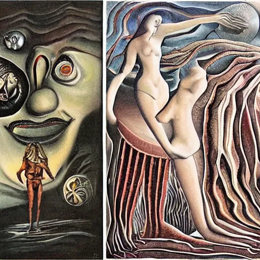 Prompt: illusions, dreams, surrealism art by André Breton and Yvonn Goll